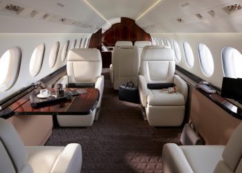 Dassault Aviation has upgraded the interior of its flagship aircraft, the ultra-long-range Falcon 8X. Click to enlarge.