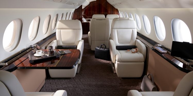 Dassault Aviation has upgraded the interior of its flagship aircraft, the ultra-long-range Falcon 8X. Click to enlarge.