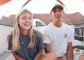 Gabby Petito, left, smiles next to Brian Laundrie, right.