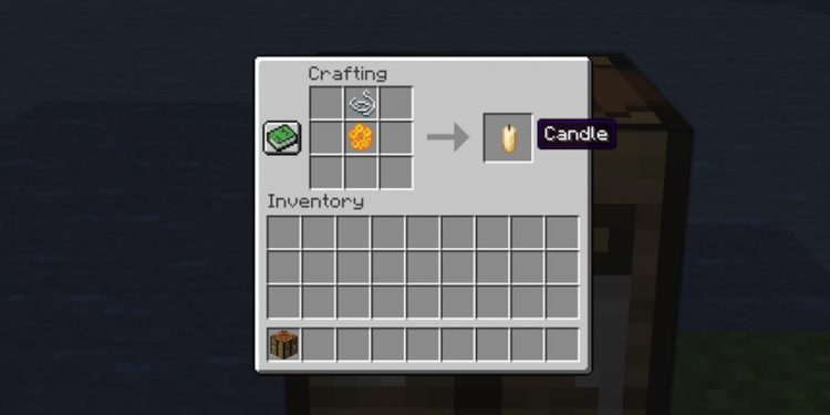 The crafting menu in Minecraft 1.17 showing how to make a candle