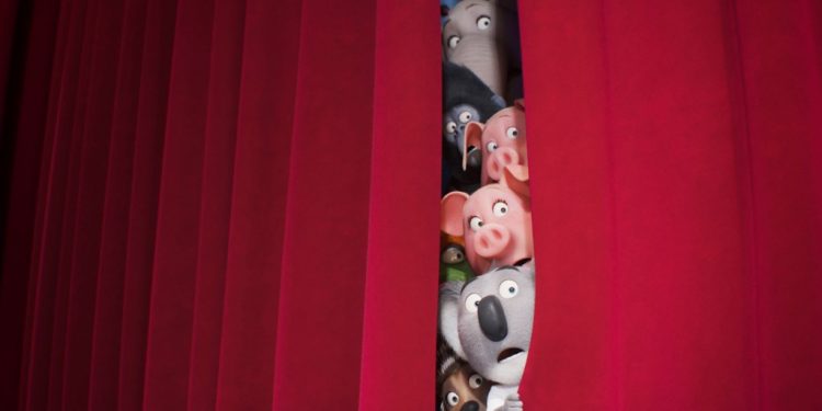 SING 2, from top: Meena (voice: Tori Kelly), Johnny (voice: Taron Egerton), Gunter (voice: Nick Kroll), Rosita (voice: Reese Witherspoon), Miss Crawly (voice: Garth Jennings), Buster Moon (voice: Matthew McConaughey) Ash (voice: Scarlett Johansson)