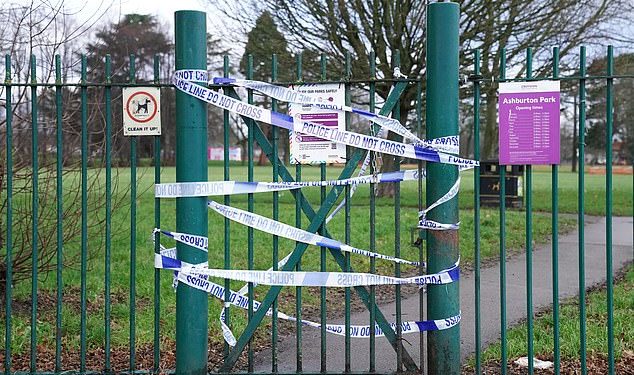 Police tape is seen at Ashburton Park in Croydon, south London, where London's 29th stabbing victim was killed last night