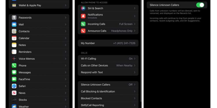 iPhone silence unknown callers