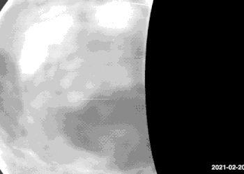 an animated GIF of composite images of the surface of Venus shown in grayscale
