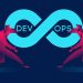 Devops concept business illustration in red and blue neon gradients.