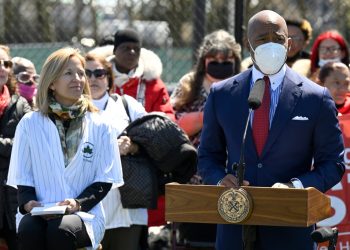 Mayor Eric Adams said that he requested an extension to file his taxes at an event in Red Hook, Brooklyn on April 20, 2022.