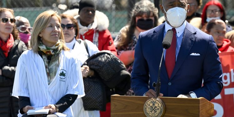 Mayor Eric Adams said that he requested an extension to file his taxes at an event in Red Hook, Brooklyn on April 20, 2022.