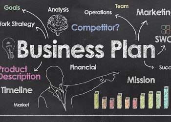 Business Plan with Creative Businessman showing Positive Growth