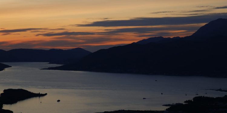 Sunset in Boka Bay in Montenegro
