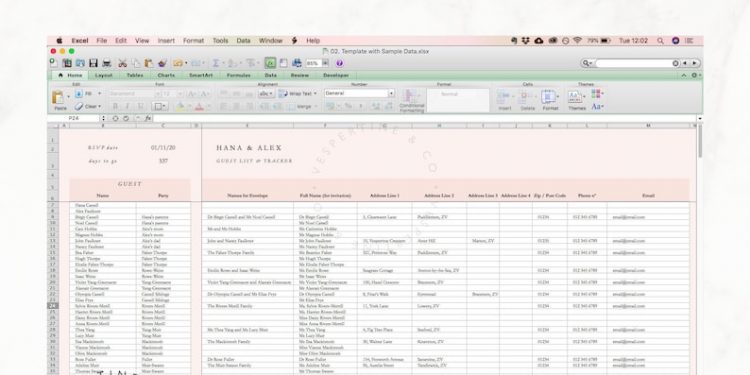 Wedding Guest List Planner and Guest List Tracker  Excel